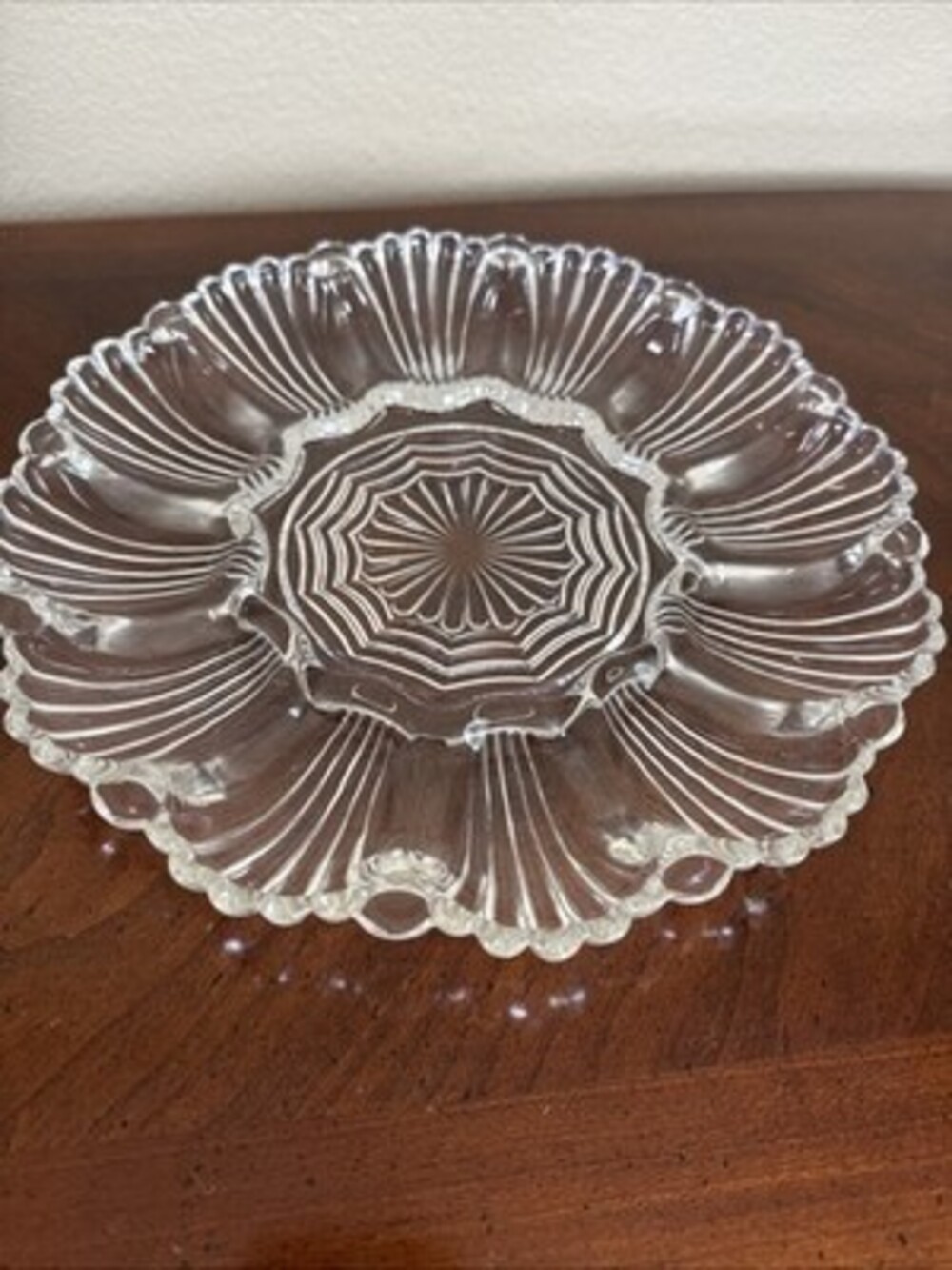 Vintage Clear Glass Deviled Egg Shellfish Platter Tray ~10" Diameter - Picture 2 of 6